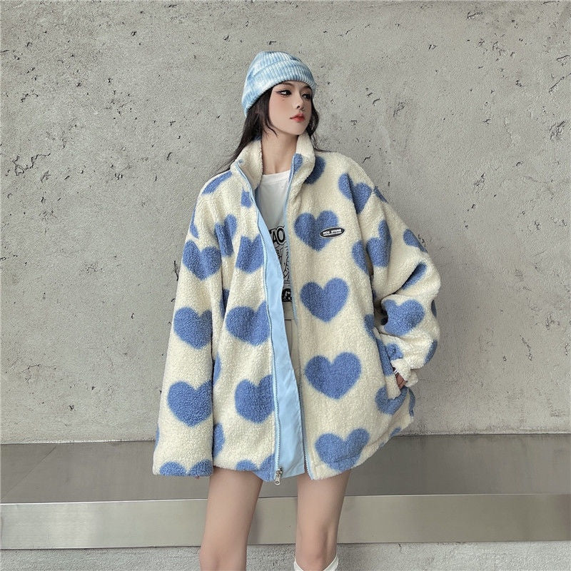 Rosie Morris | Heart Print Teddy Fleece Coat