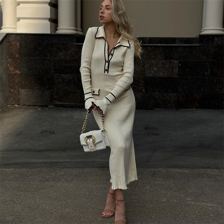 Penelope Green | Ribbed Knit Collared Midi Dress