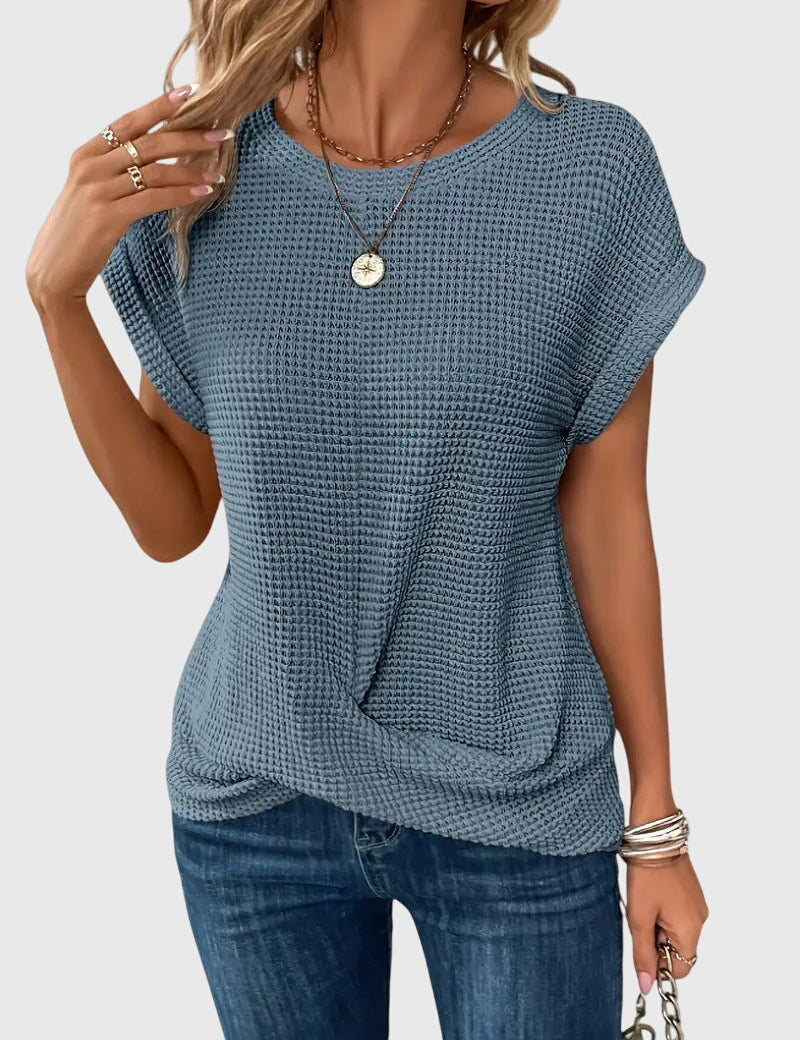 Marina Ashcombe | Waffle Knit Blouse With Crew Neck