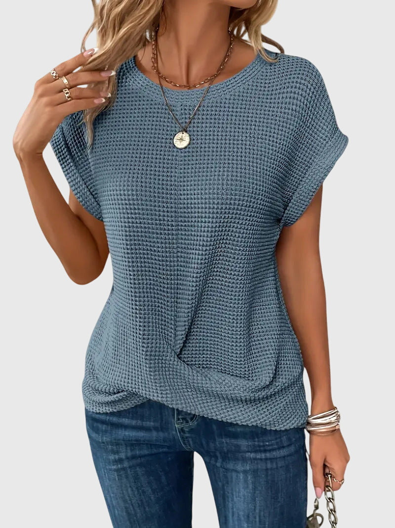 Marina Ashcombe | Waffle Knit Blouse With Crew Neck
