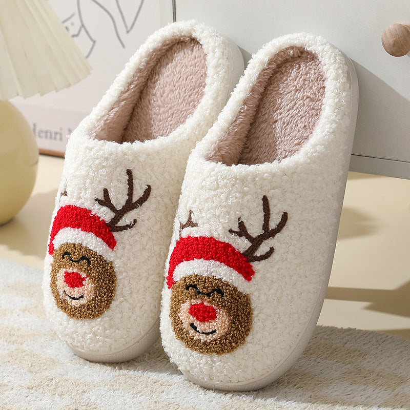 Frosty Cheer | Pantoufles de Noël crème à motif de père Noël pour femmes