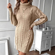Olivia Smith | Cable Knit Turtleneck Sweater Dress