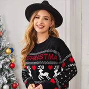 Winter Fawn | Pull de Noël à motif jacquard cerf noir pour femmes