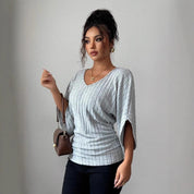 Amelia Cooper | Ribbed V-Neck Knit Top
