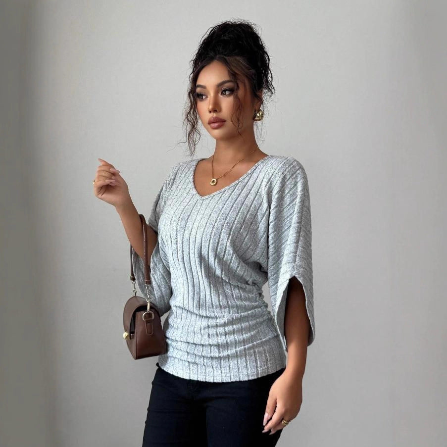 Amelia Cooper | Ribbed V-Neck Knit Top