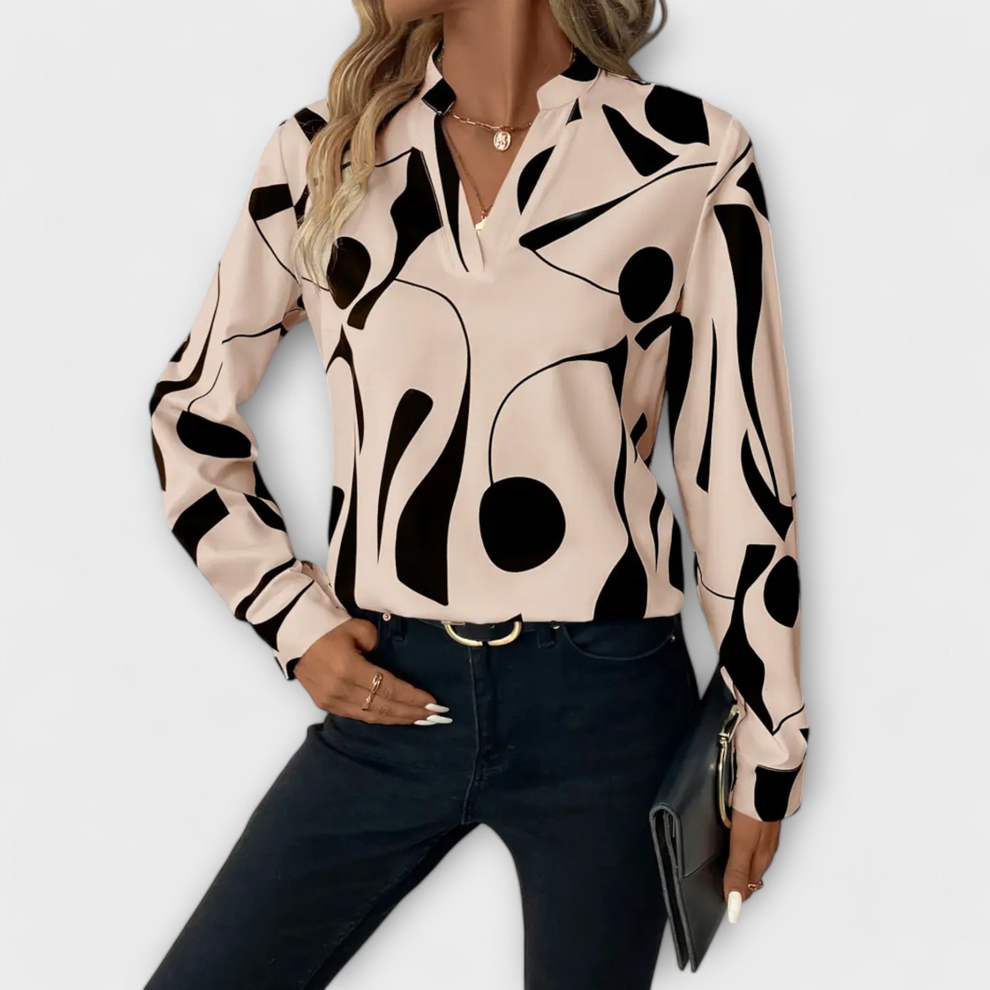 Nina Fairweather | Abstract Print Blouse With Split Neckline