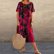 Lydia Sanderson | Women's Abstract Print Midi Dress with Short Sleeves