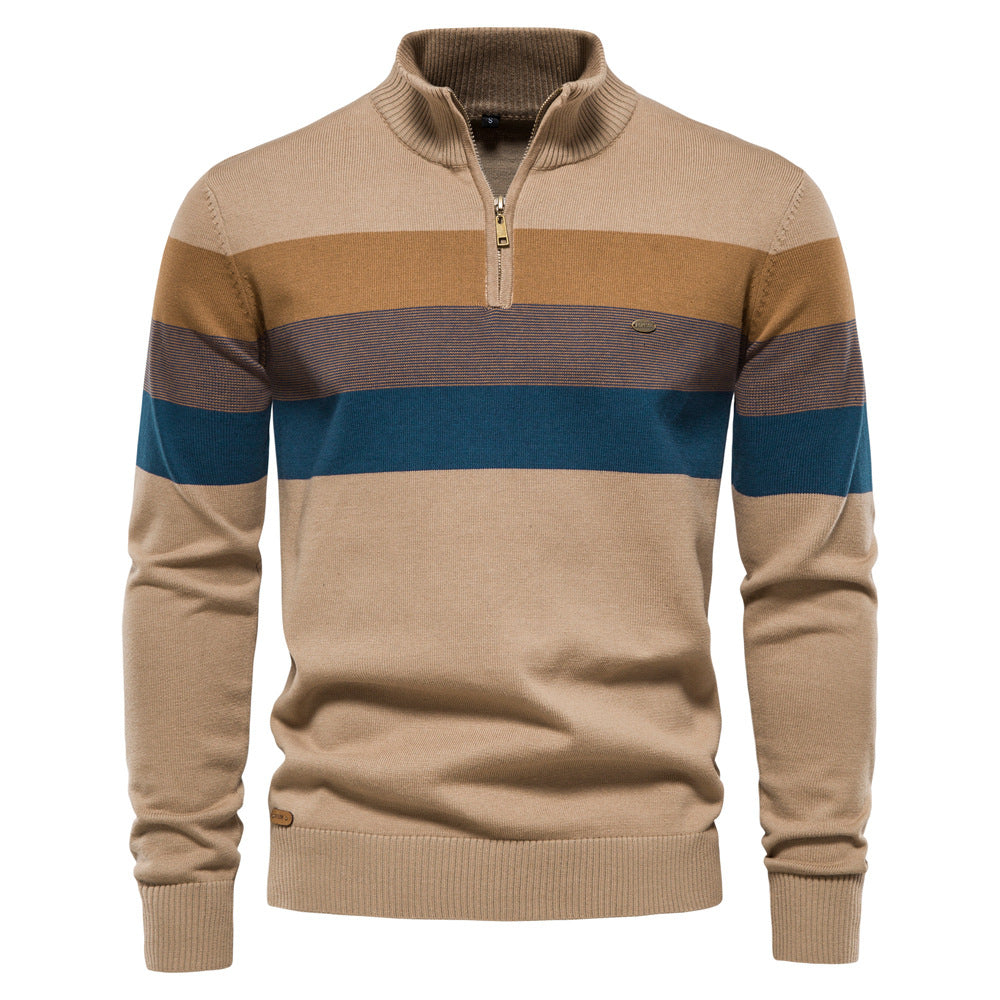 Nathan Broadbent | Pull rayé en maille à col zippé