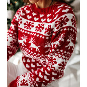 Winter Cheer | Pull de Noël à motif jacquard cerf rouge pour femmes
