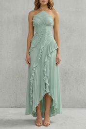 Cordelia Ashton | Sculpted Pleats Halter Midi Dress in Dusty Lilac