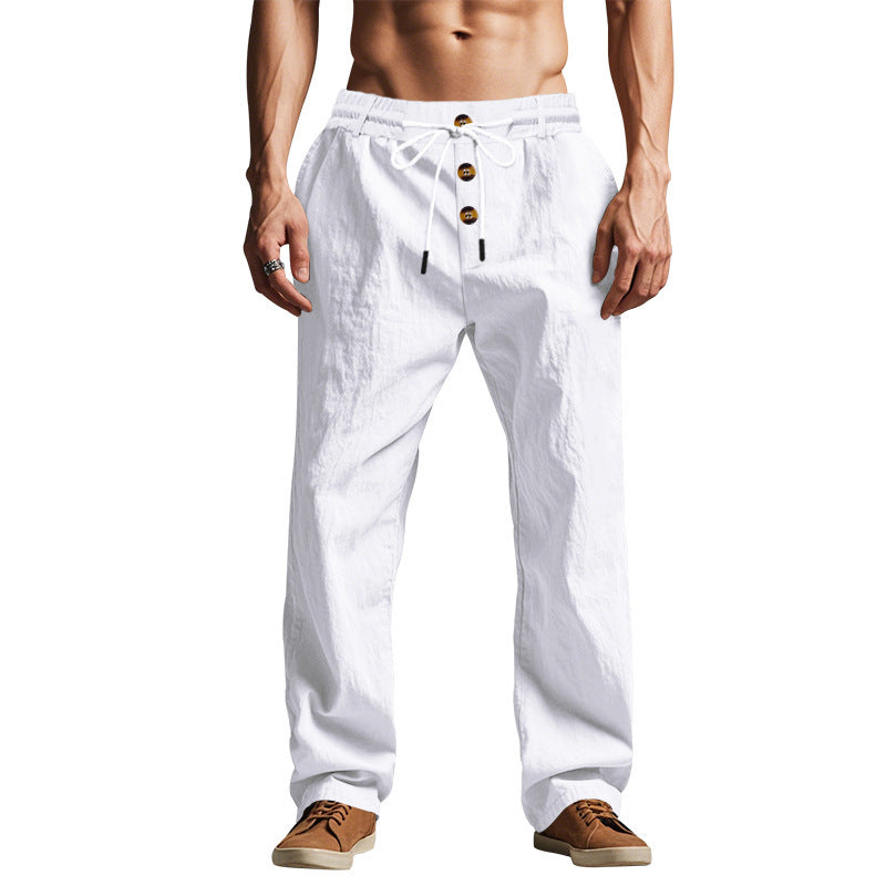 Fletcher Brown | Men's Linen-Blend Beach Trousers with Drawstring Waist