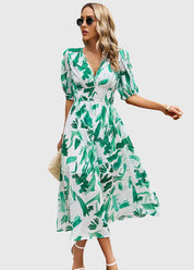 Beatrice Sandford | Floral V-Neck Midi Dress With Smocked Waist