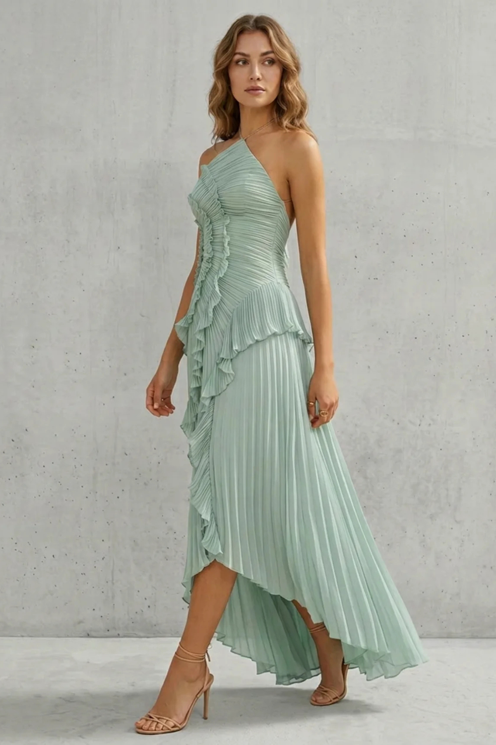 Cordelia Ashton | Sculpted Pleats Halter Midi Dress in Dusty Lilac