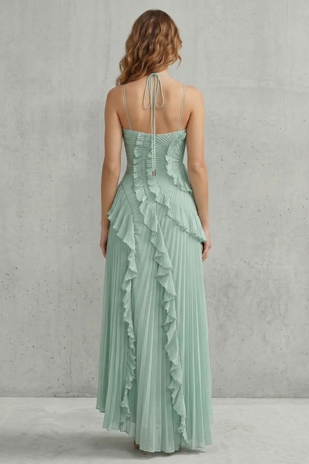 Cordelia Ashton | Sculpted Pleats Halter Midi Dress in Dusty Lilac