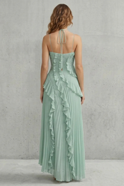 Cordelia Ashton | Sculpted Pleats Halter Midi Dress in Dusty Lilac