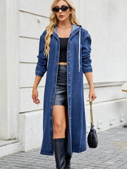 Harriet Weston | Trench-coat long en jean à capuche – Luxe streetwear décontracté