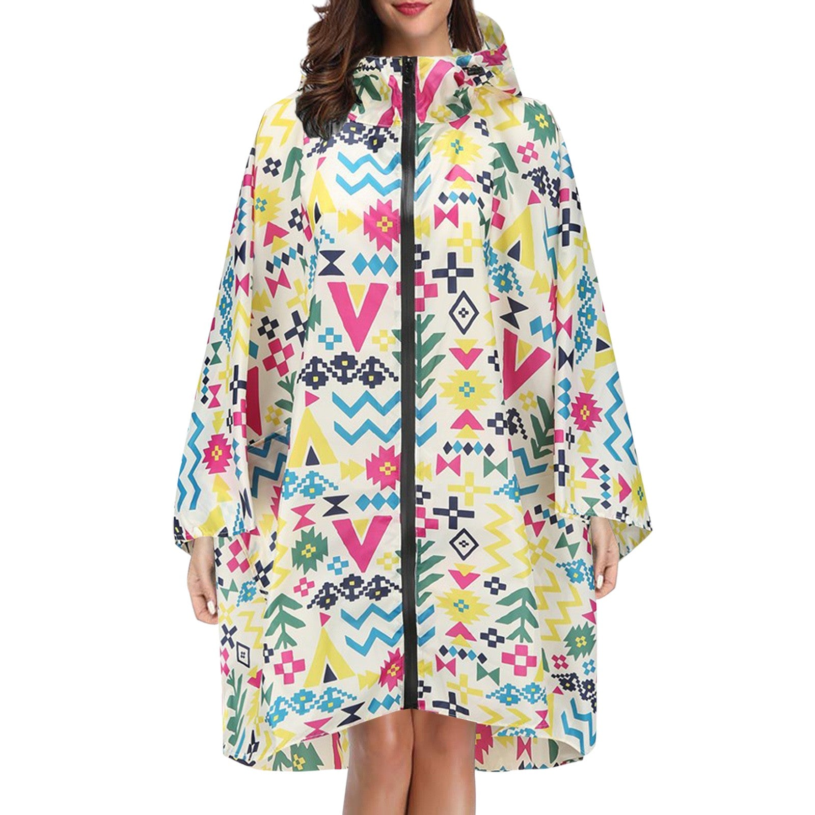 Cecily Turner | Printed Hooded Rain Poncho | Waterproof Statement Coat