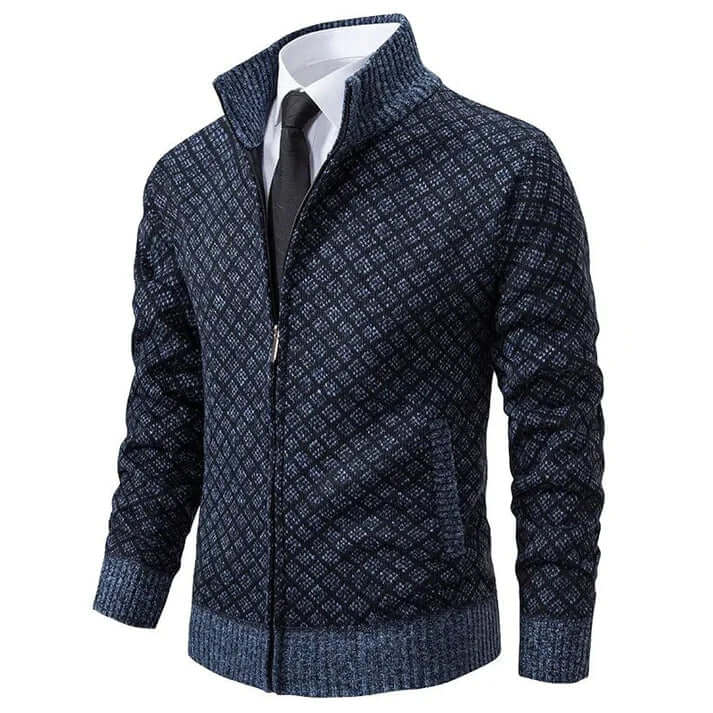 Callum Bramwell | Diamond-Pattern Knit Cardigan With Zip Front