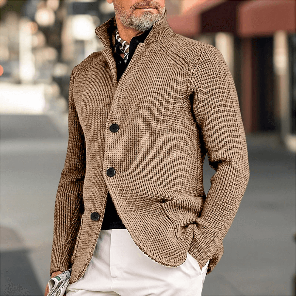 Duncan Prescott | Waffle Knit Sweater With Stand Collar