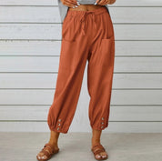 Paloma Delgado | Relaxed Drawstring Cropped Trousers with Button Hem