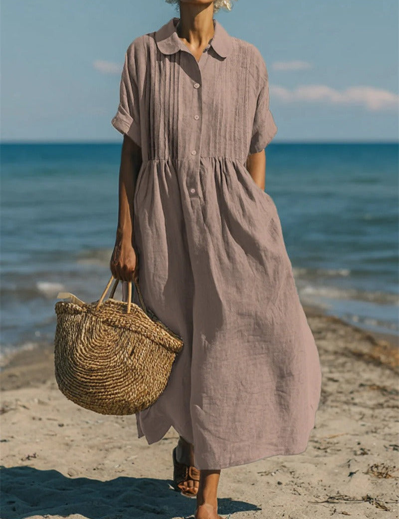 Florence Baker | Elegant Collared Linen Shirt Dress