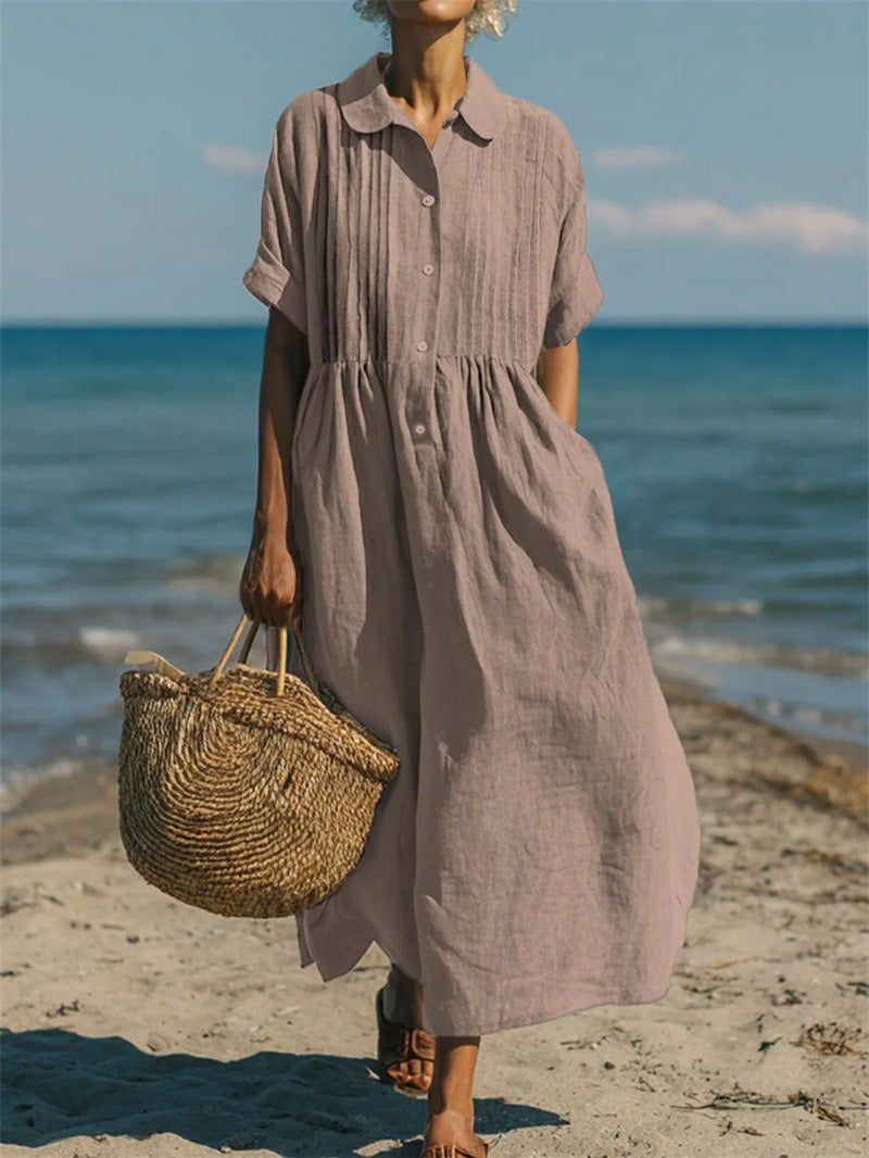 Florence Baker | Elegant Collared Linen Shirt Dress