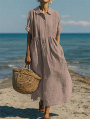 Florence Baker | Elegant Collared Linen Shirt Dress