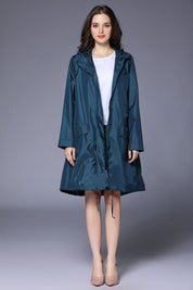 Victoria Wood | Drawstring Hem Hooded Raincoat in Navy