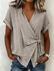 Camille Rousseau | Linen Wrap Blouse with Tie Waist