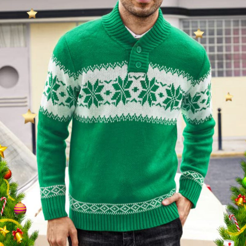 Yule Log | Pull de Noël à motif jacquard flocons de neige rouge pour hommes