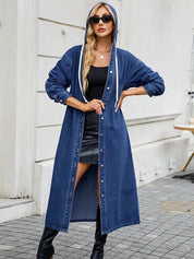 Harriet Weston | Trench-coat long en jean à capuche – Luxe streetwear décontracté