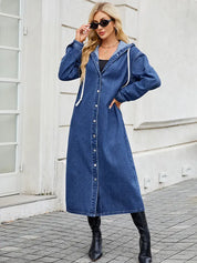 Harriet Weston | Trench-coat long en jean à capuche – Luxe streetwear décontracté