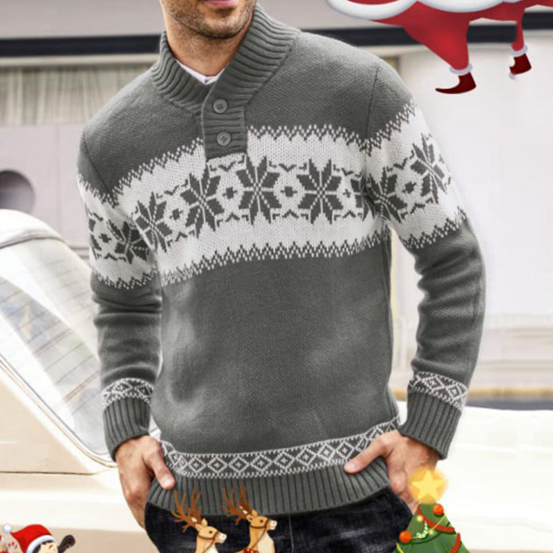 Yule Log | Pull de Noël à motif jacquard flocons de neige rouge pour hommes