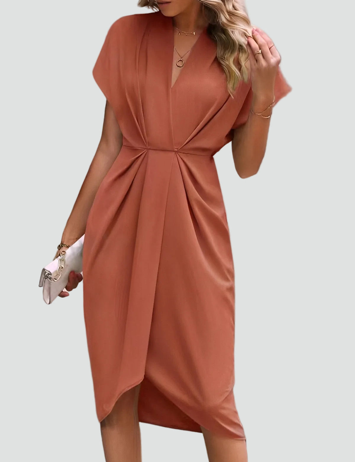 Charlotte Davies | Wrap Midi Dress in Stone Beige
