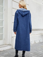 Harriet Weston | Trench-coat long en jean à capuche – Luxe streetwear décontracté