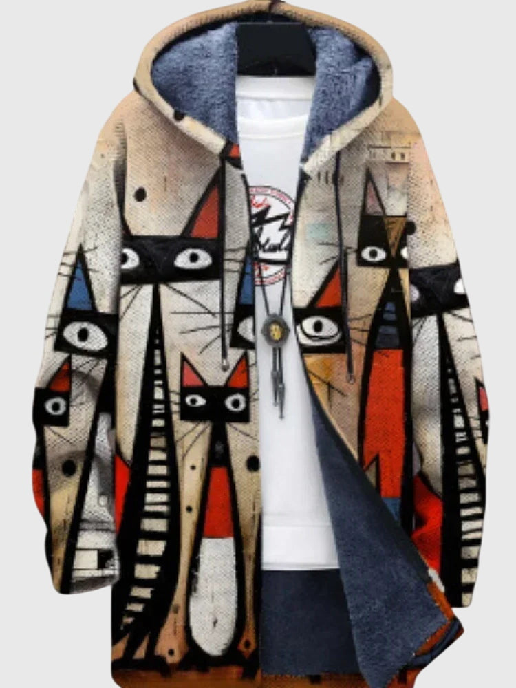 Rowan Hastings | Veste pour homme à imprimé artistique et capuche doublée en polaire