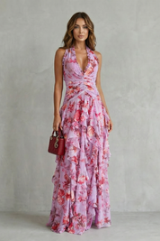 Belladina Thompson | Romantic Rose Cascade Halter Maxi Dress