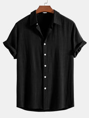 Theo Calder | Men's Linen Blend Short Sleeve Shirt in Rich Terracotta