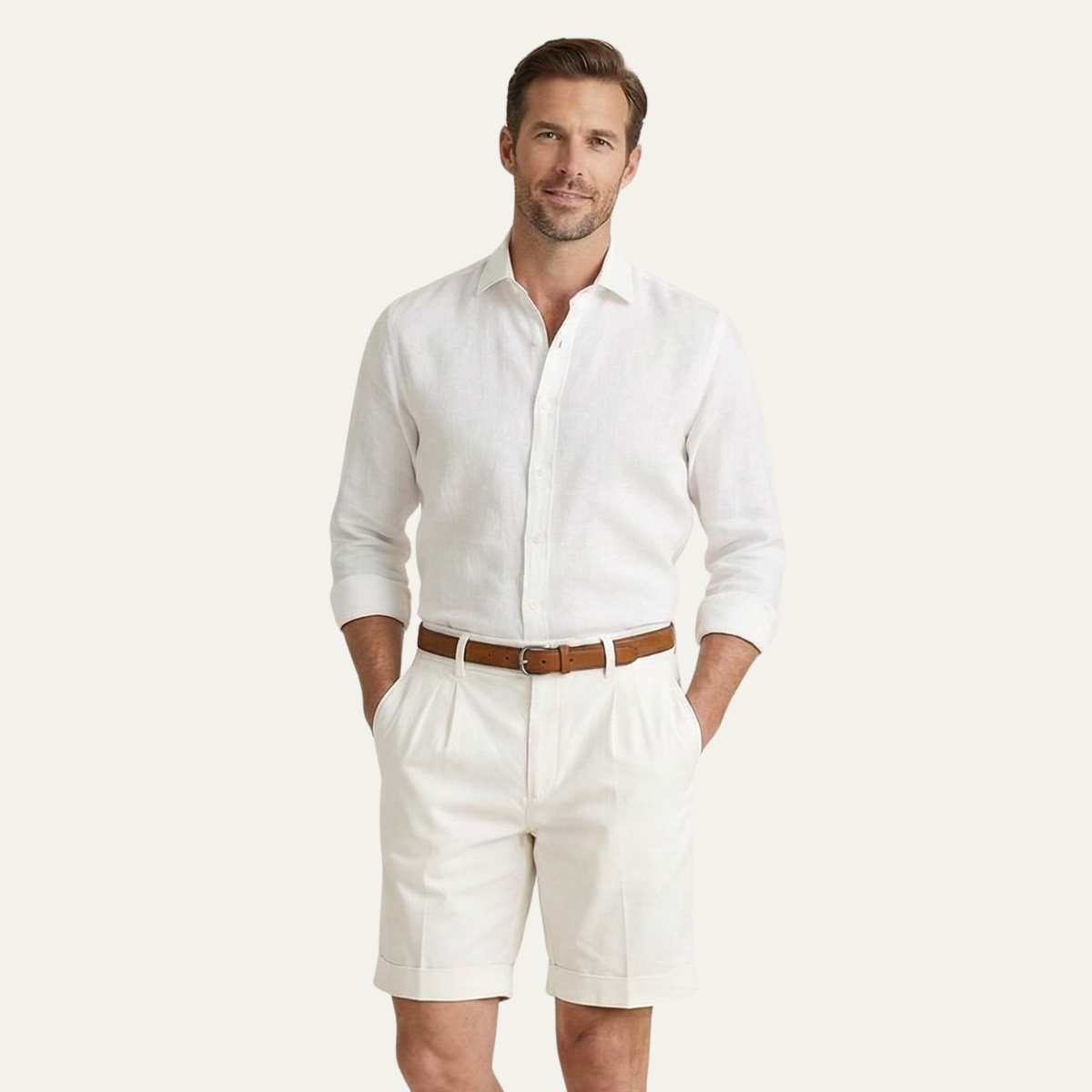 Edmund Collins | Men's Chino Shorts Double Pleat with Leather Belt