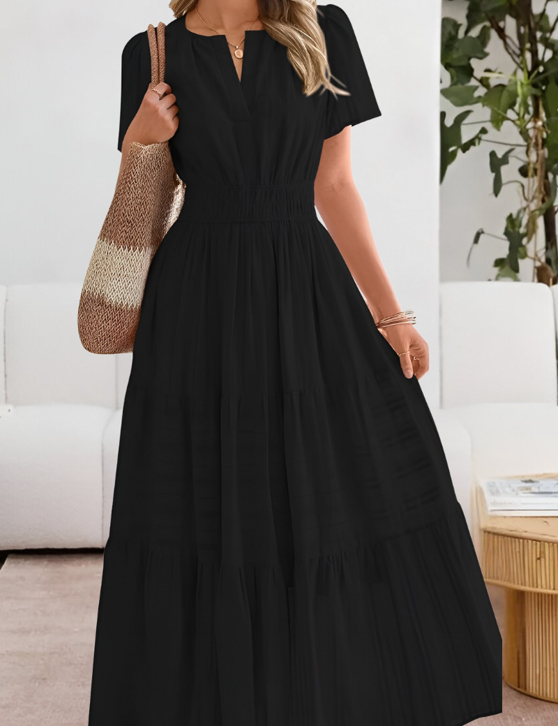 Cecily Harrison | Tiered Flutter-Sleeve Maxi Dress