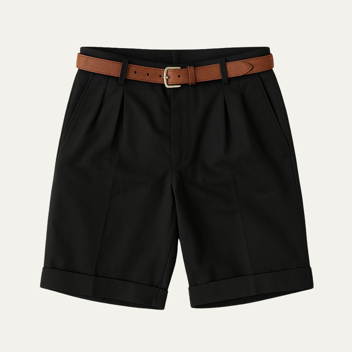 Edmund Collins | Men's Chino Shorts Double Pleat with Leather Belt