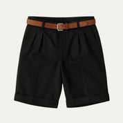 Edmund Collins | Men's Chino Shorts Double Pleat with Leather Belt
