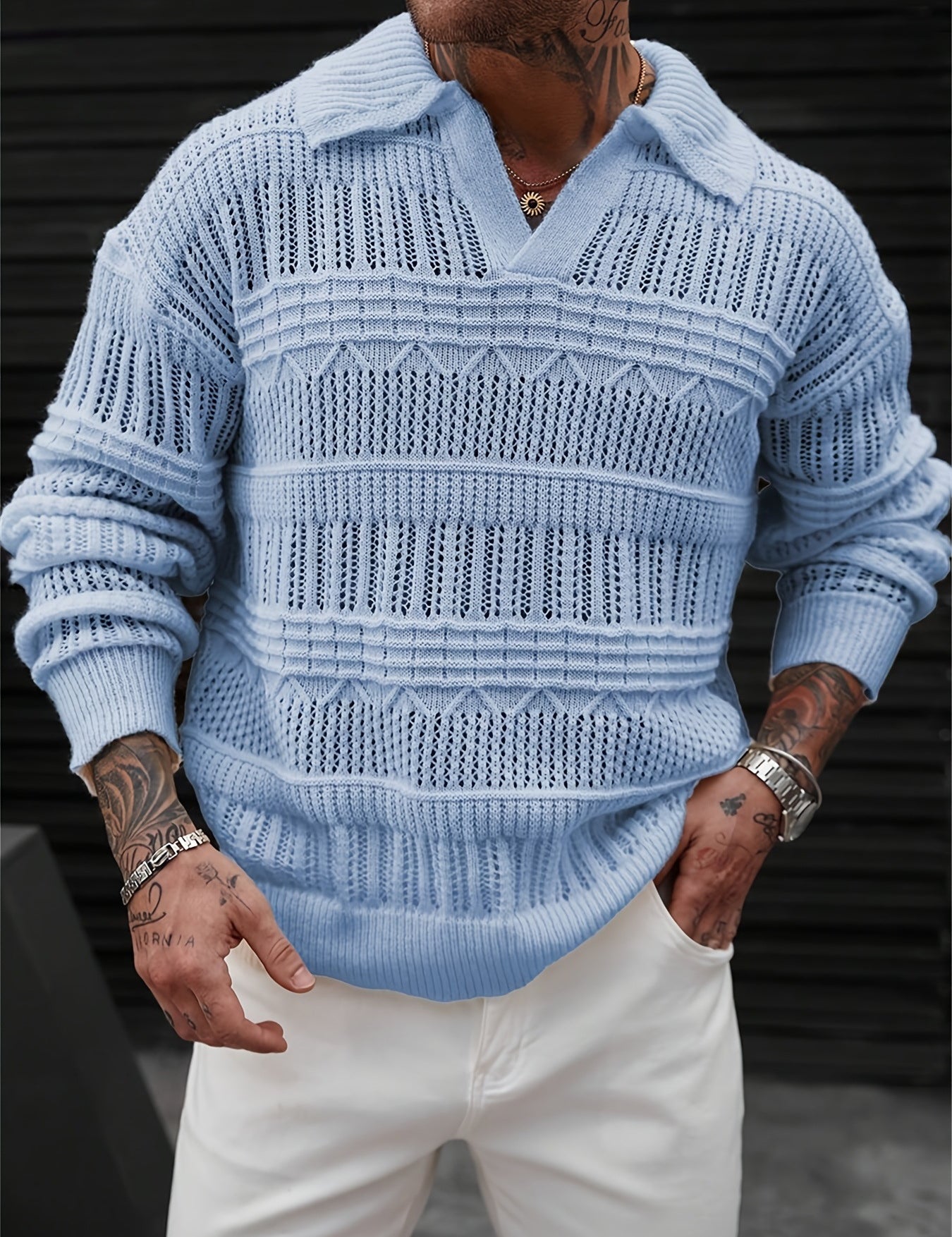 Marcus Whitmore | Crochet Knit Polo Jumper