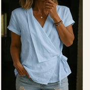 Camille Rousseau | Linen Wrap Blouse with Tie Waist