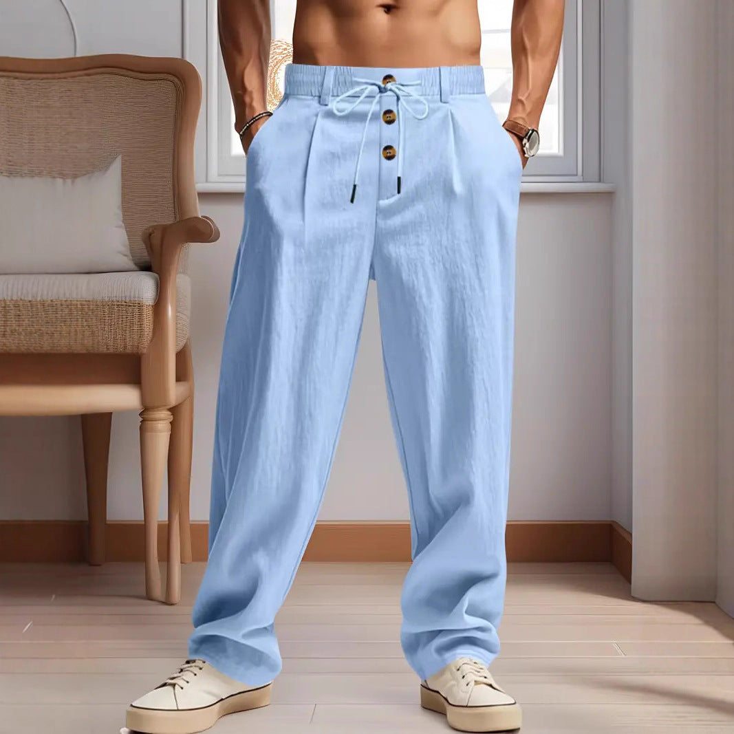 Fletcher Brown | Men's Linen-Blend Beach Trousers with Drawstring Waist