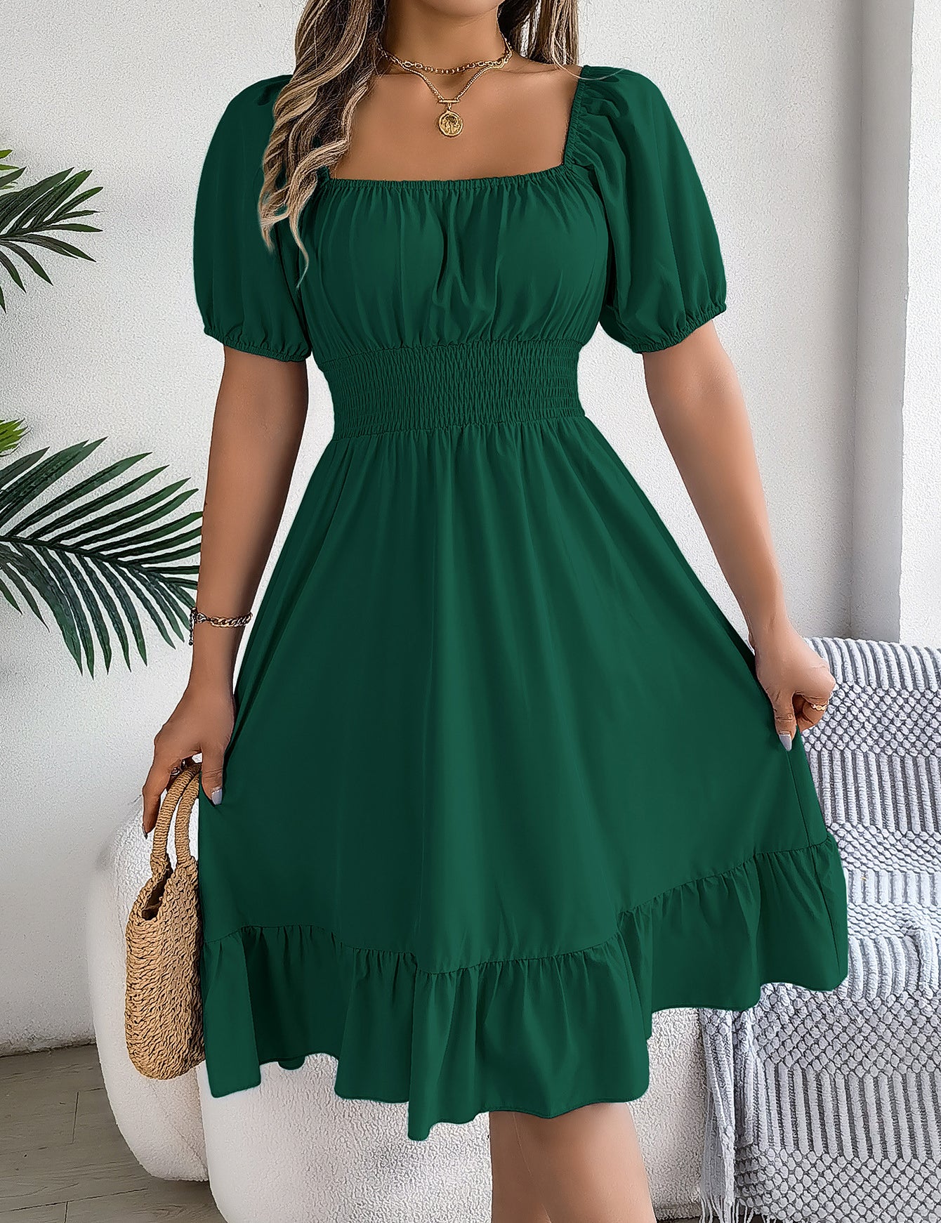 Rosie Wilson | Square Neck Puff Sleeve Midi Dress