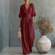 Celeste Navarro | Wide-Leg Linen Jumpsuit with Wrap Waist