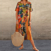 Lydia Sanderson | Women's Abstract Print Midi Dress with Short Sleeves