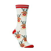 Merry Stride | Chaussettes de Noël rouges à visage de renne pour femmes
