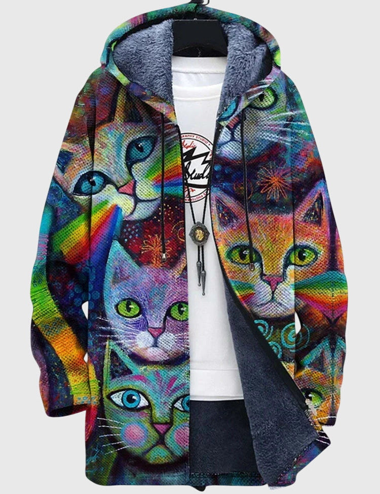 Rowan Hastings | Artistic Print Mens Jacket With Fleece-Lined Hood